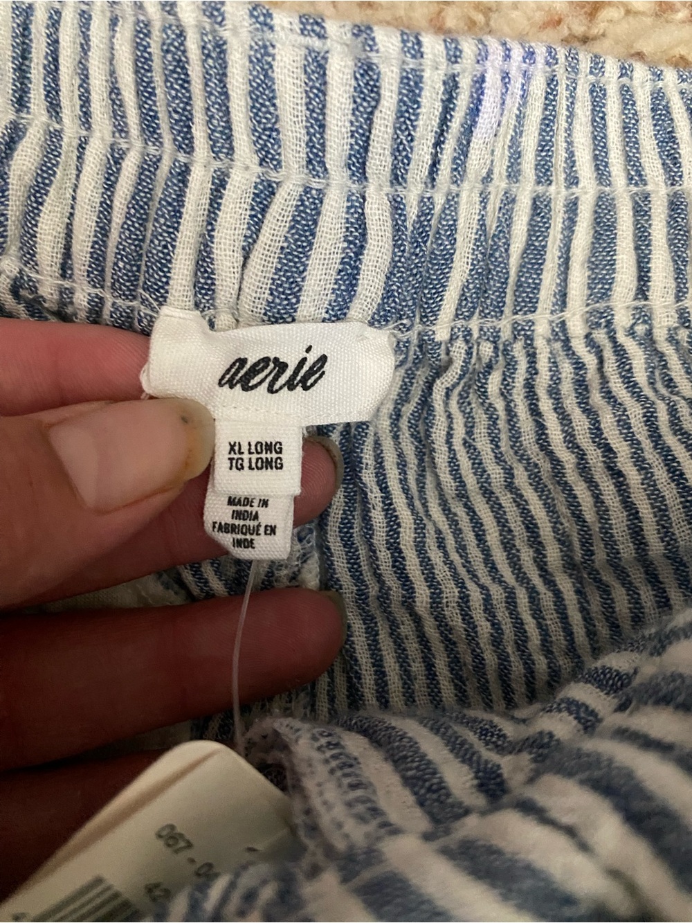 AERIE Wide-Leg Cotton Seersucker Pants in Light Blue & White Stripes - XL LONG - Picture 2 of 8